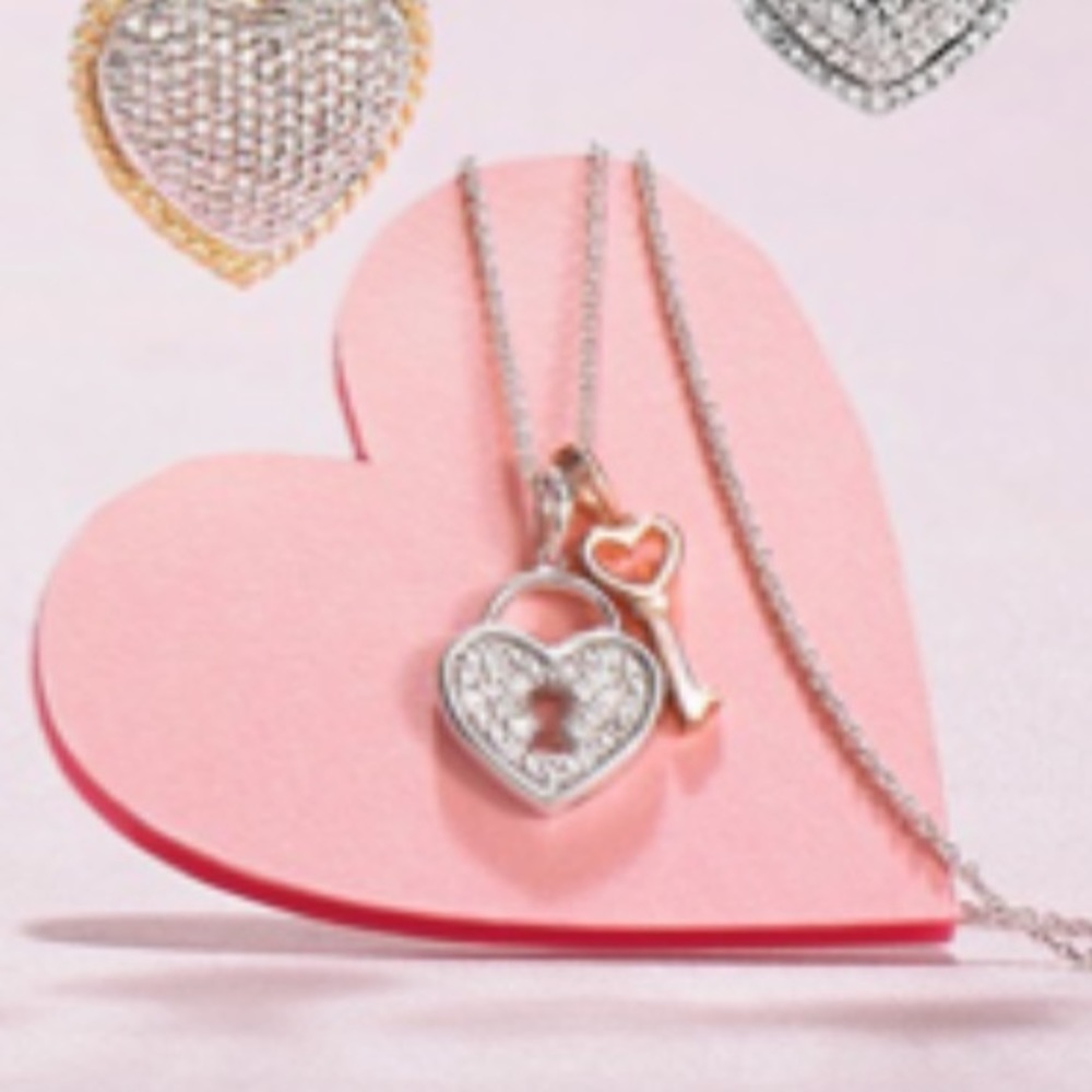 Diamond Accent Heart Lock & Key Necklace
